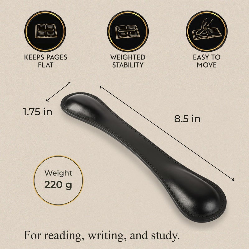 Bey-Berk Black Leather Book Weight (Black), 8.5" x 1.75", Genuine Leather Page Paperweight - Image 2